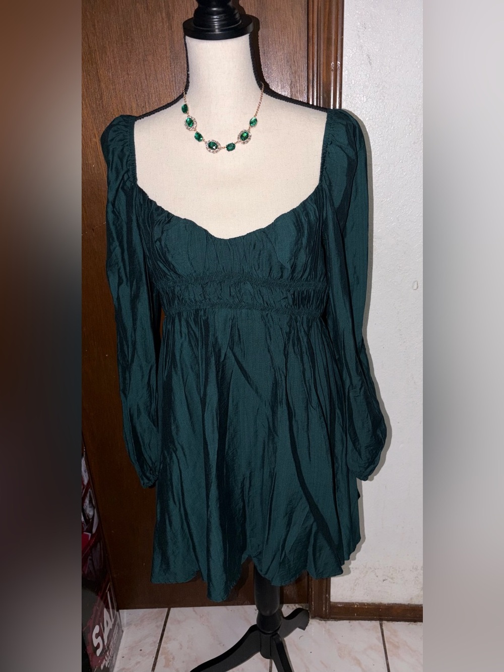 Altar’d State Fallina Babydoll Long Sleeve Mini Dress Size  Green size M